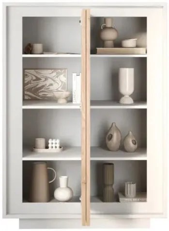 SKY 2.0 magas komód, 2 ajtóval, fehér matt lakkozott vázzal és Cadiz tölgy mintázatú laminált előlapokkal