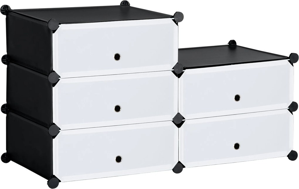 HOMCOM Műanyag Cipőtartó Polc 6 Pár Cipőhöz, Cipődoboz Előszobába, DIY Moduláris Polc, Cipőtároló Fekete+Fehér 49 x 36,5 x 108 cm | Aosom