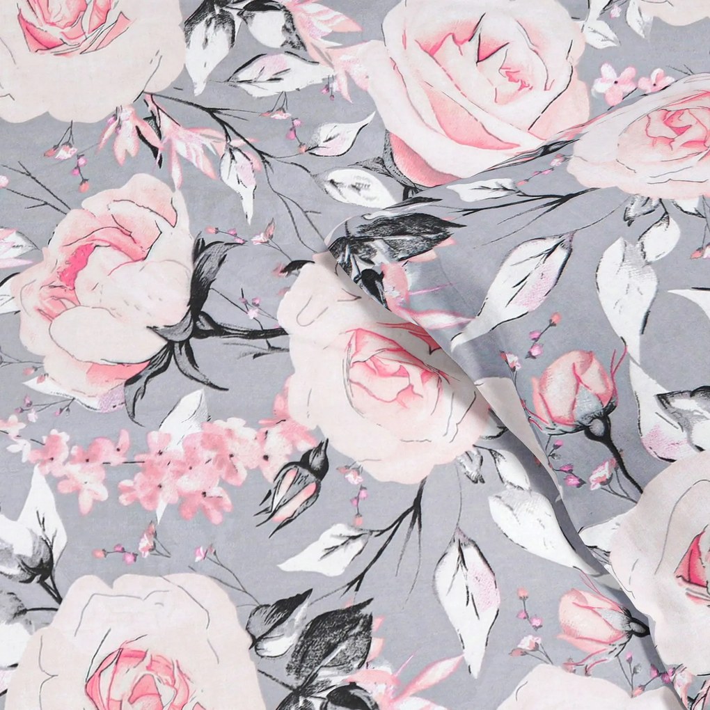 Goldea pamut ágyneműhuzat - régi rózsaszín virágok 140 x 200 és 70 x 90 cm