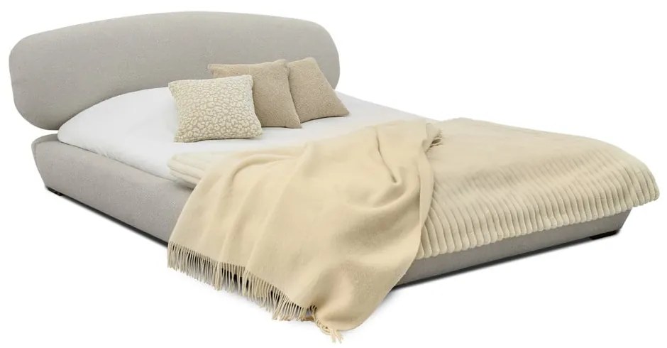 Világosszürke kárpitozott franciaágy ágyráccsal 140x200 cm Odette – Scandic