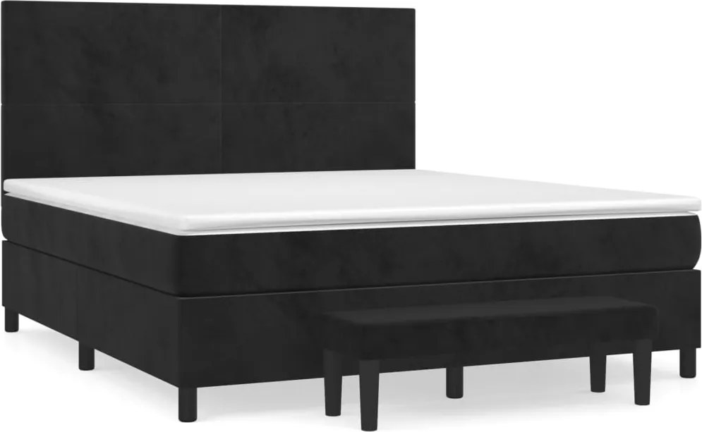 vidaXL fekete bársony rugós ágy matraccal 180x200 cm