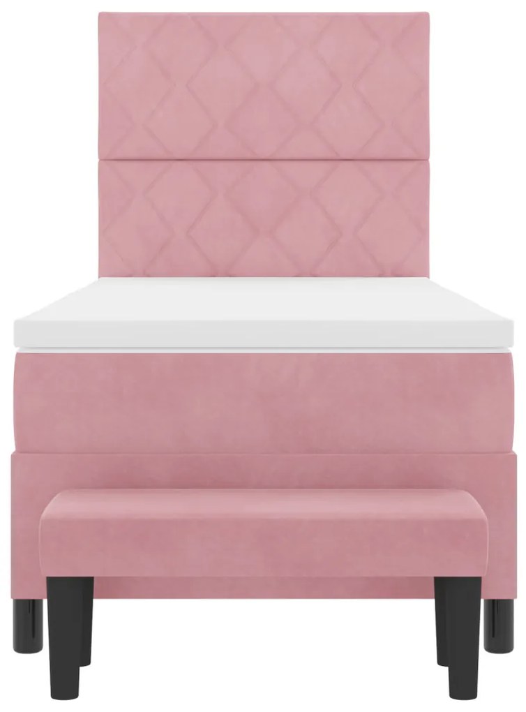 Rózsaszín Box Spring Ágy Matraccal és Pad 90x190 cm Bársony