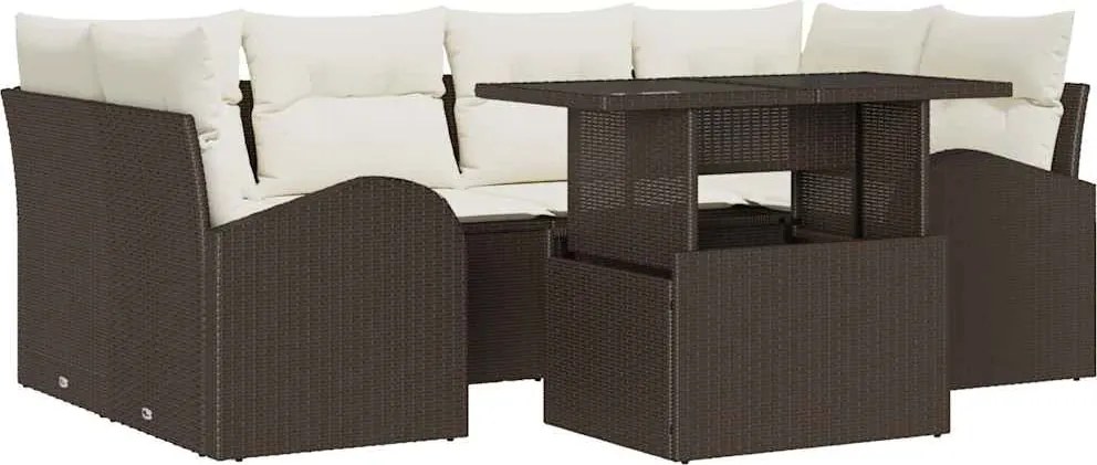vidaXL Kerti Kanapé Szett párnával tárolóval 7 pcs Barna Poly Rattan