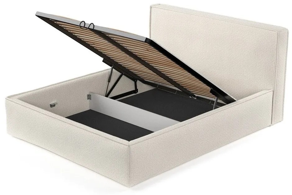 Bézs kárpitozott ágyneműtartós franciaágy ágyráccsal 160x200 cm Lounge L – Maison de Rêve