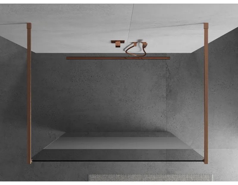 Mexen Kioto, Walk-In zuhany paraván 110 x 200 cm, 8 mm átlátszó üveg-fagy, réz matt profil, 800-110-002-65-35