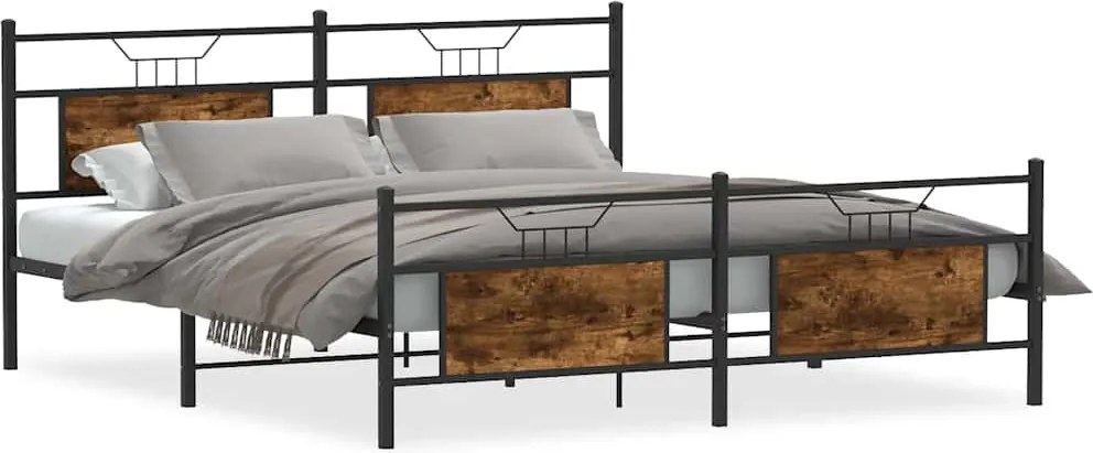 vidaXL füstös tölgy színű fém ágykeret matrac nélkül 180 x 200 cm