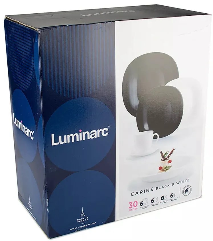 Luminarc CARINE étkészlet 30 részes 6 személyes fekete-fehér edzett üveg