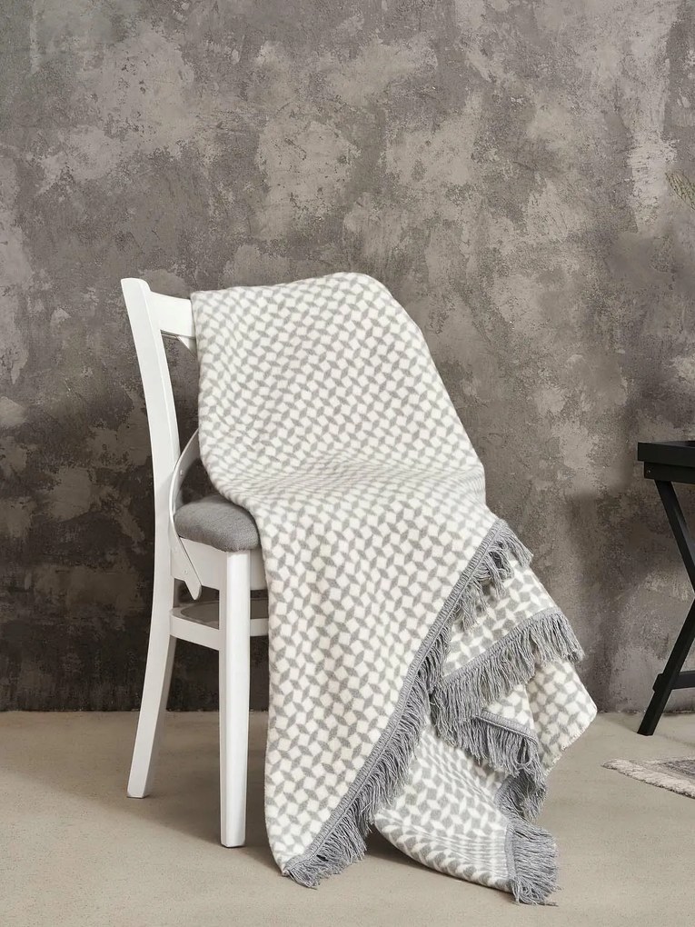 Pamut akril takaró 150x200 2148/1 Rombusz ágytakaró szürke kockás Sg
