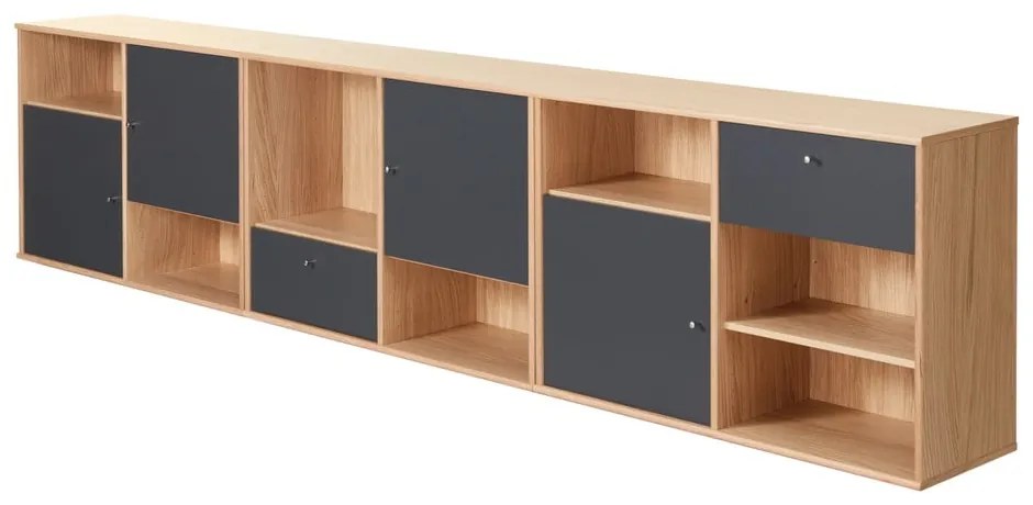 Fekete alacsony komód tölgyfa dekorral 267x61 cm Mistral - Hammel Furniture