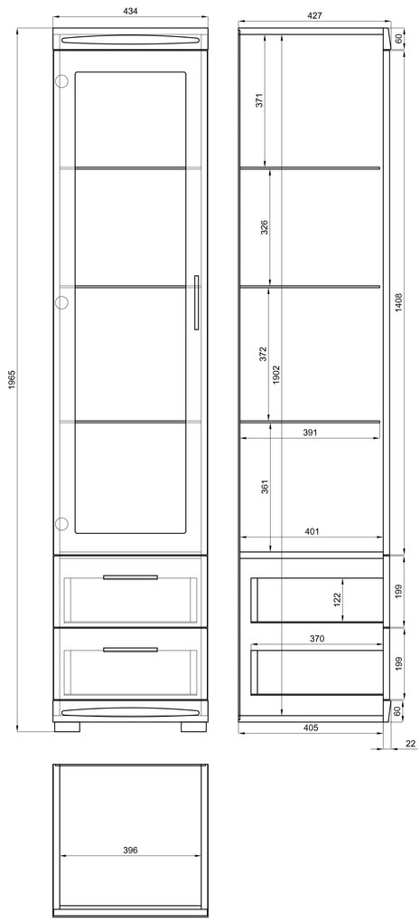 SIMPLE KWD1SZ2 vitrines szekrény Millenium Beton/Fehér Fényes - KÖNYVESPOLC VITRINES SZEKRÉNY NAPPALIBA ÜVEG