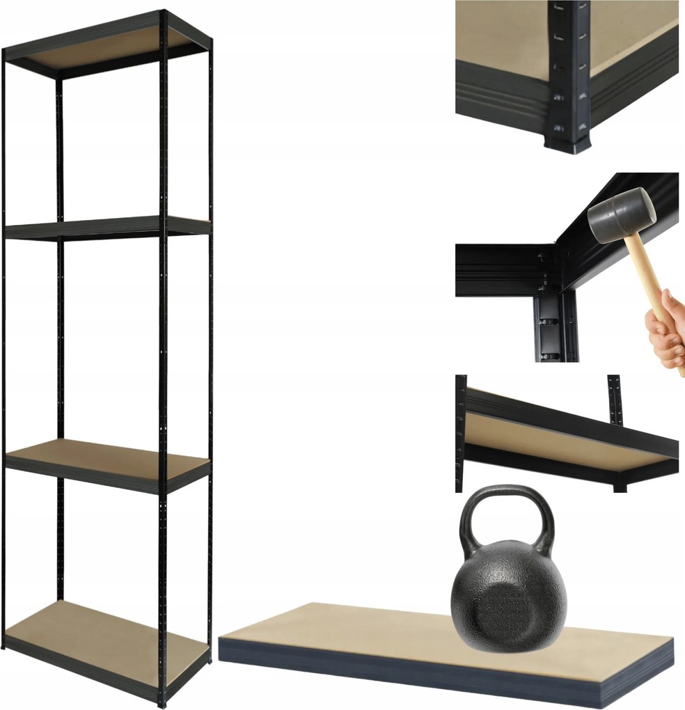 Fém könyvespolc Black Premium garázs állvány Helios 180x30x30cm 4Px175kg