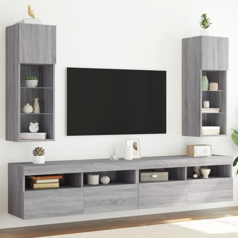 szürke sonoma színű TV-szekrény LED-világítással 30,5x30x90 cm