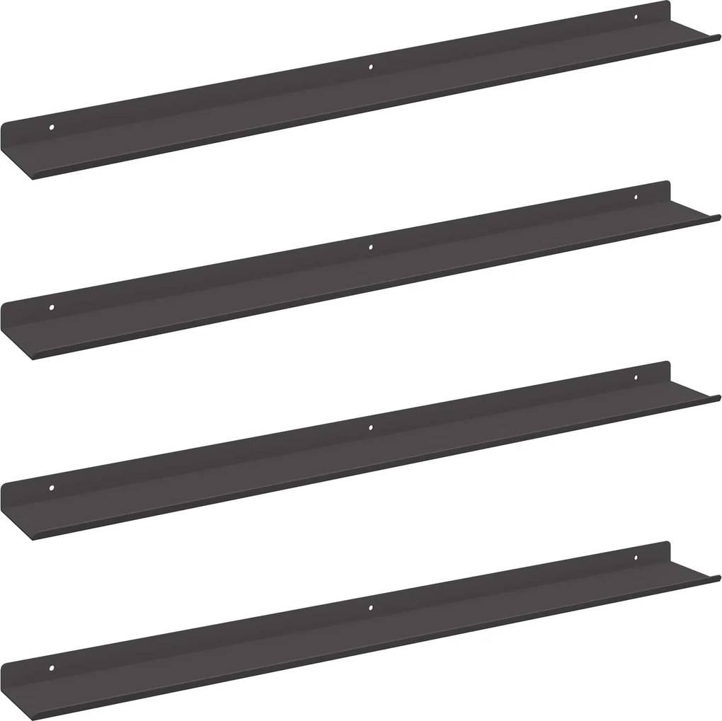 vidaXL Lebegő polc Falra szerelhető 4 pcs Fekete 80 x 9 x 2,5 cm Acél