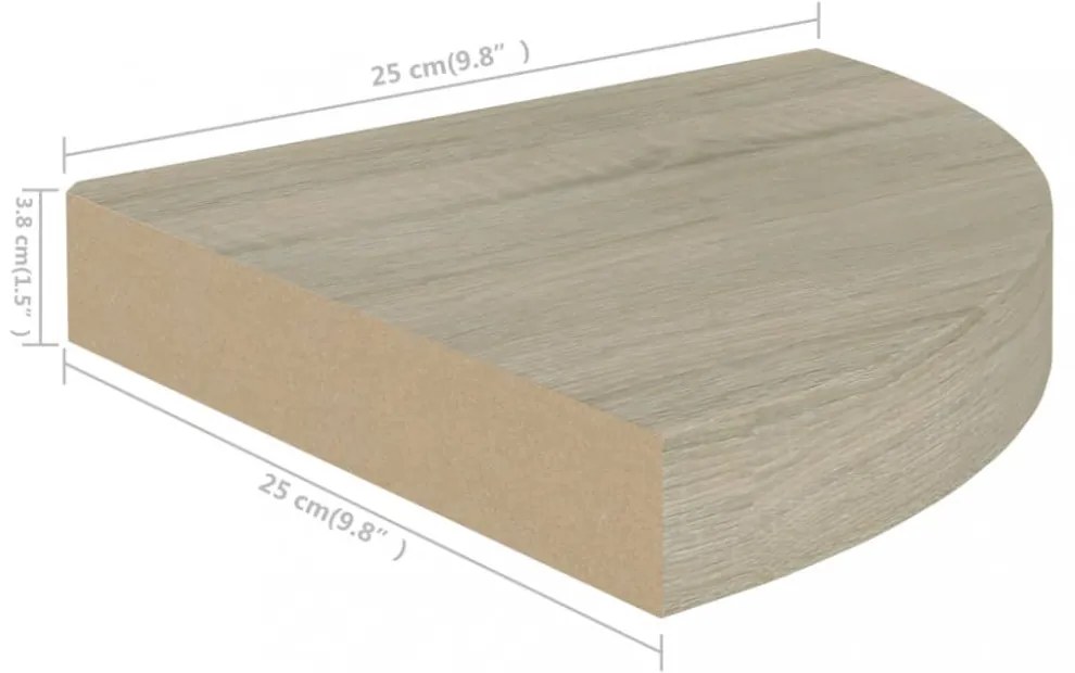4 db tölgyszínű MDF lebegő sarokpolc 25x25x3,8 cm