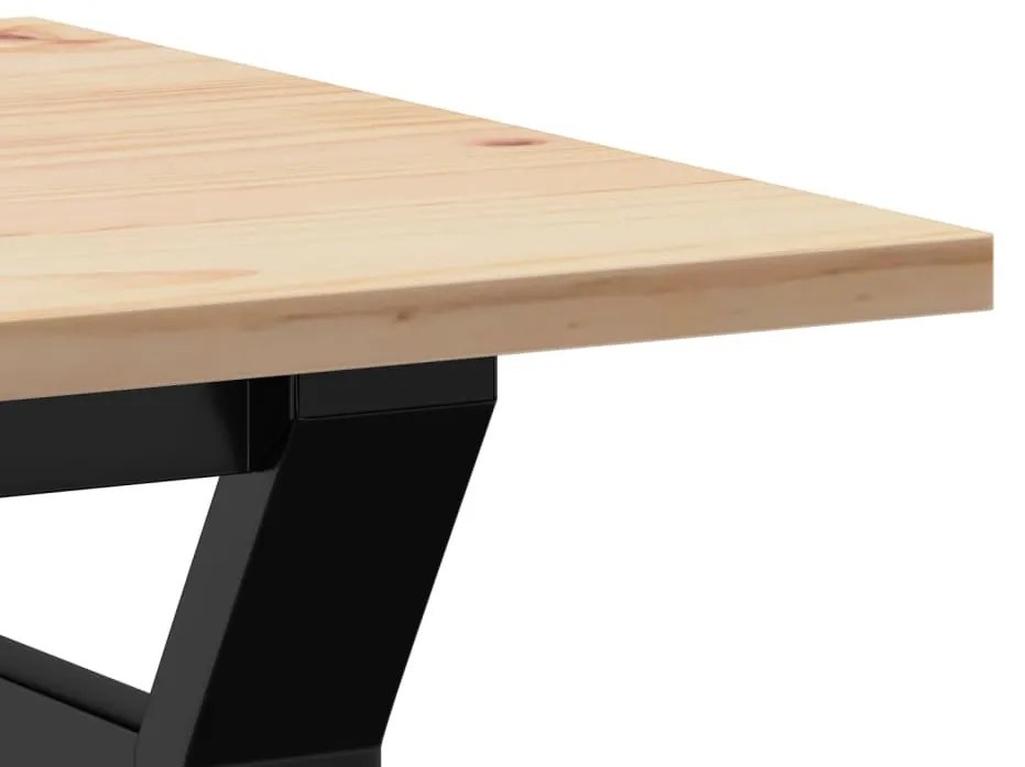 tömör fenyőfa és acél dohányzóasztal Y-vázzal 80x50x40 cm