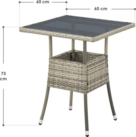 Juskys Yoro rattan négyzet alakú asztal 60 cm - szürke