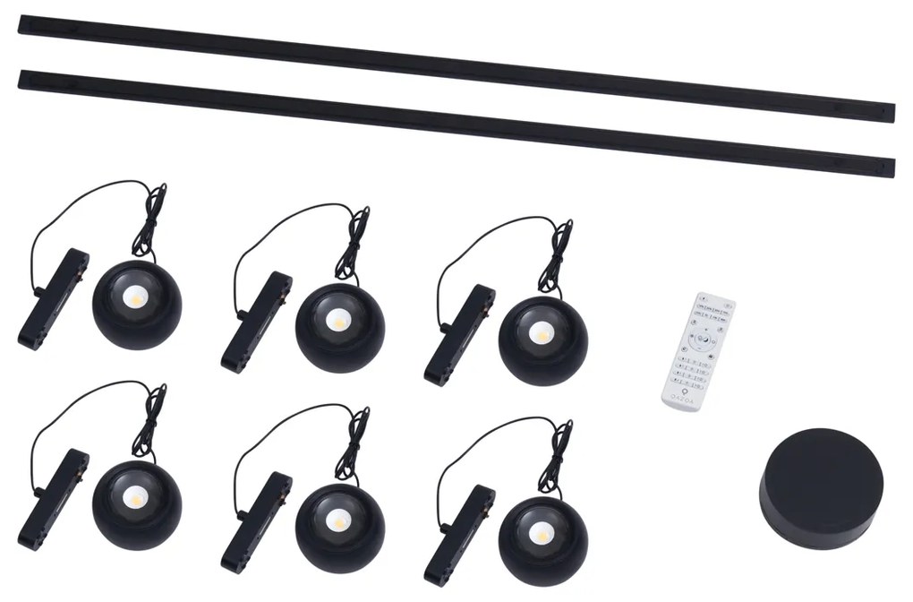 Modern sínrendszer 6 fekete függőlámpa foglalattal, 1 fázisú - Magnetic Lance