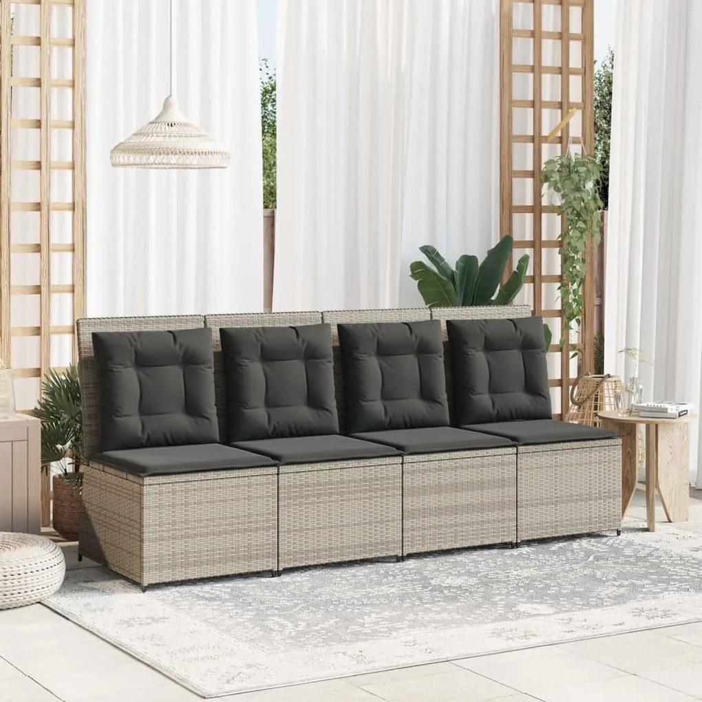világosszürke polyrattan dönthető kerti kanapé párnákkal