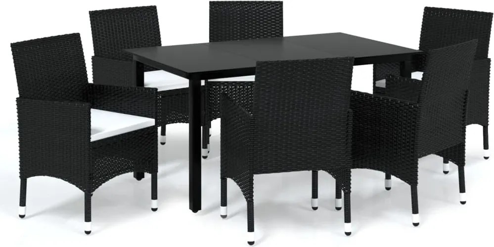 vidaXL 7 részes fekete polyrattan kerti étkezőgarnitúra párnákkal