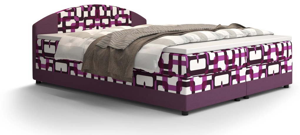 Franciaágy  Boxspring 140 cm Orlando (minta + lila) (matraccal és tárolóhellyel). 1047277