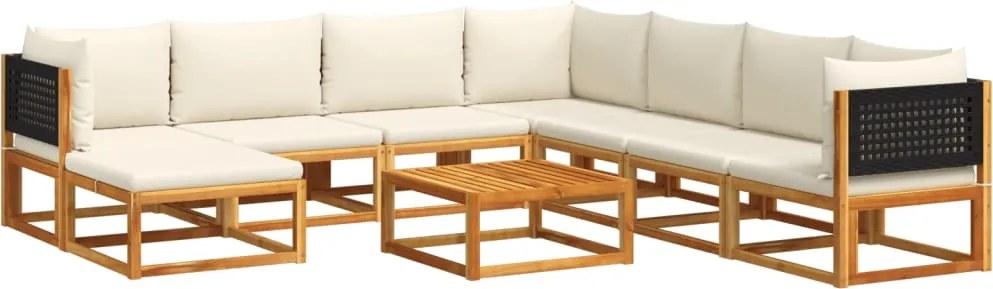 vidaXL 9 darabos akácfa és rattan kerti kanapégarnitúra párnákkal