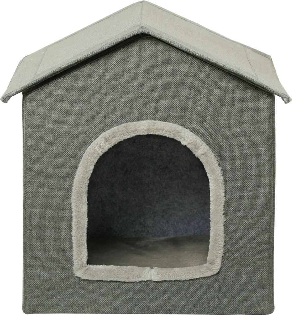 PawHut Macska Barlang, Macska Ház Párnával, Kaparó Tábla, Két Ajtó, XXL Macska Ház Kutyáknak, Macska Ágy 5 kg-ig, Szürke, 39 x 43.5 x 40.5 cm | Aosom