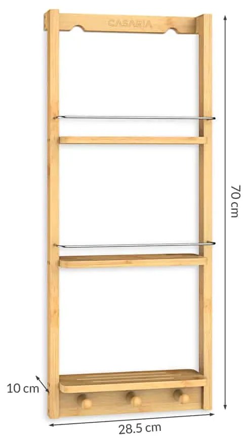 BAMBOO fürdőszobai függő polc, 28,5x10x70cm, 3 polc, barna Casaria