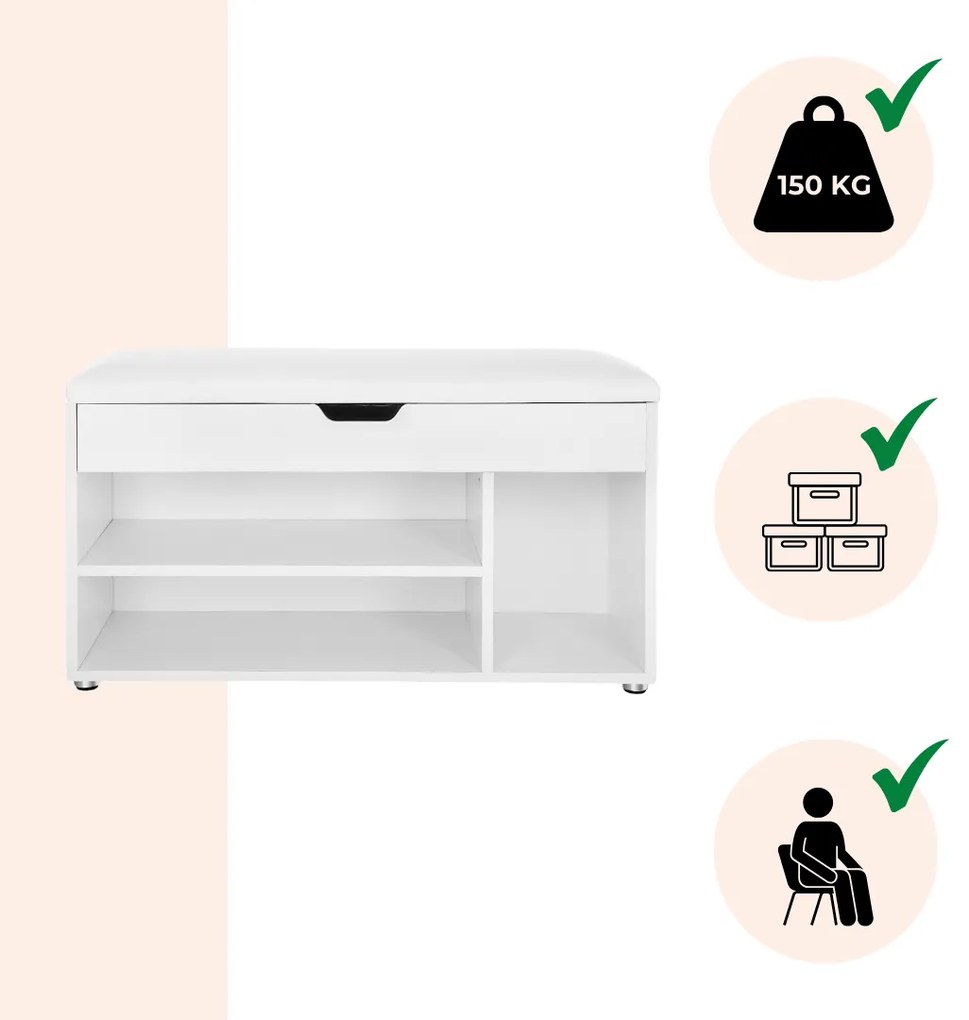 LUJZA cipősszekrény és tároló ülőkével, 80x30x44cm, fehér Vasagle