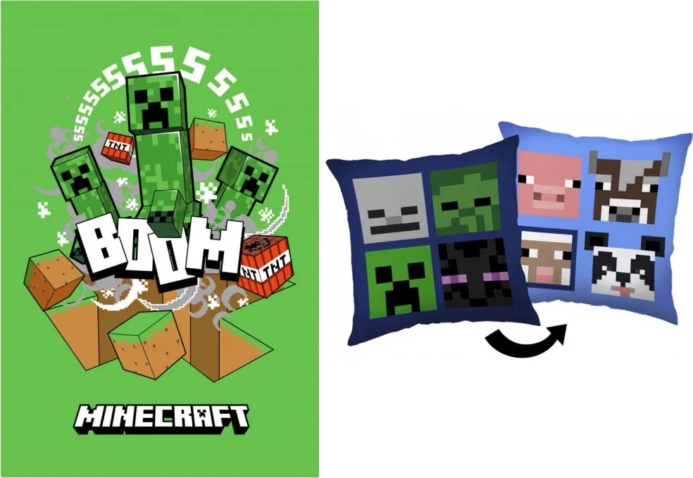 Minecraft Bad Boom polár takaró és párna szett, 2 részes