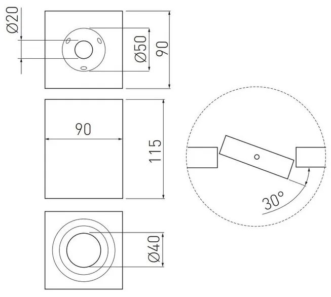Lámpa Mennyezeti lámpatest SENSA, aluminium, 90x90x115, IP20, max 50W, négyzet, fehér