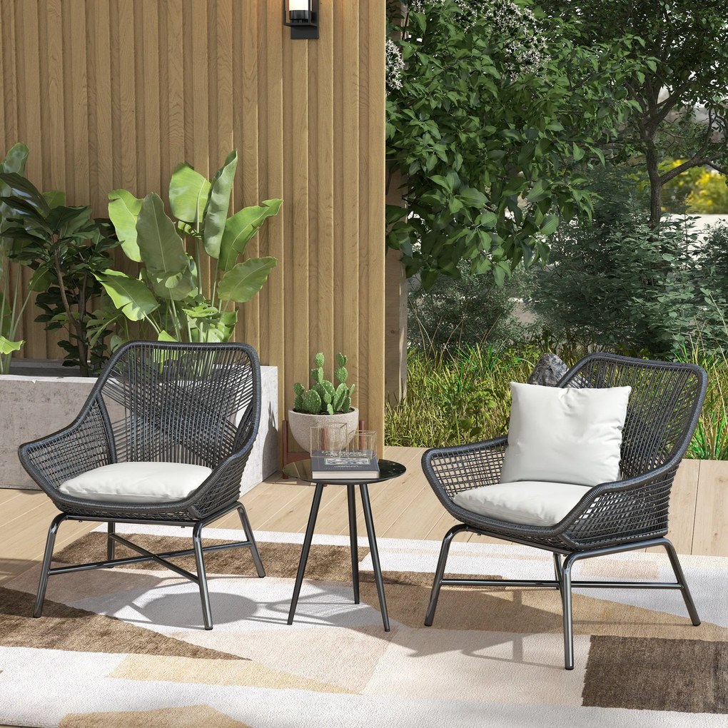 Outsunny Kisméretű Kerek Kávézóasztal, Ülőasztal, Edzett Üveg Tetejű, Hegyes Lábakkal, Acél Vázzal, Asztal Erkélyre, Kertbe, Teraszra, Nappaliba, Feke