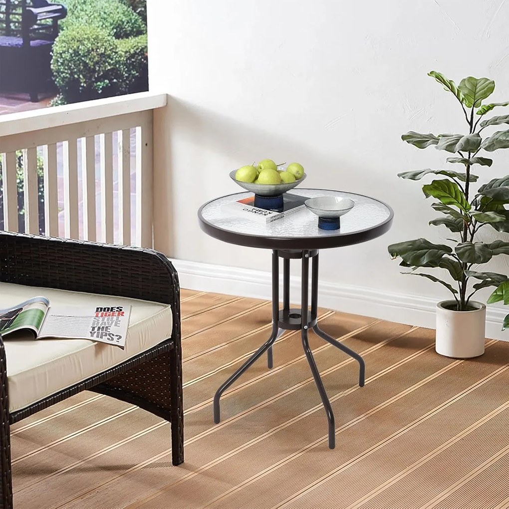 Kerek kerti asztal üveglappal ISLAND 60 cm, fekete