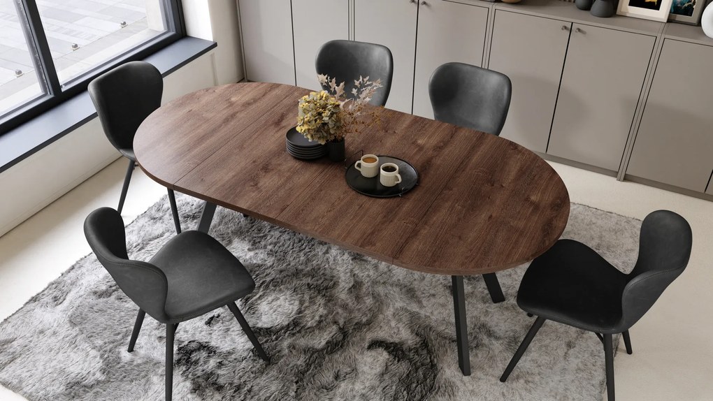 Mazzoni ALMO Barna tölgy/fekete lábak - BŐVÍTHETŐ KEREK ASZTAL Y ALAKÚ LÁBAKKAL LOFT/IPARI STÍLUSÚ NAPPALIBA/ÉTKEZŐBE