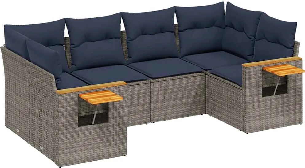 vidaXL 6 részes szürke polyrattan kerti ülőgarnitúra párnával