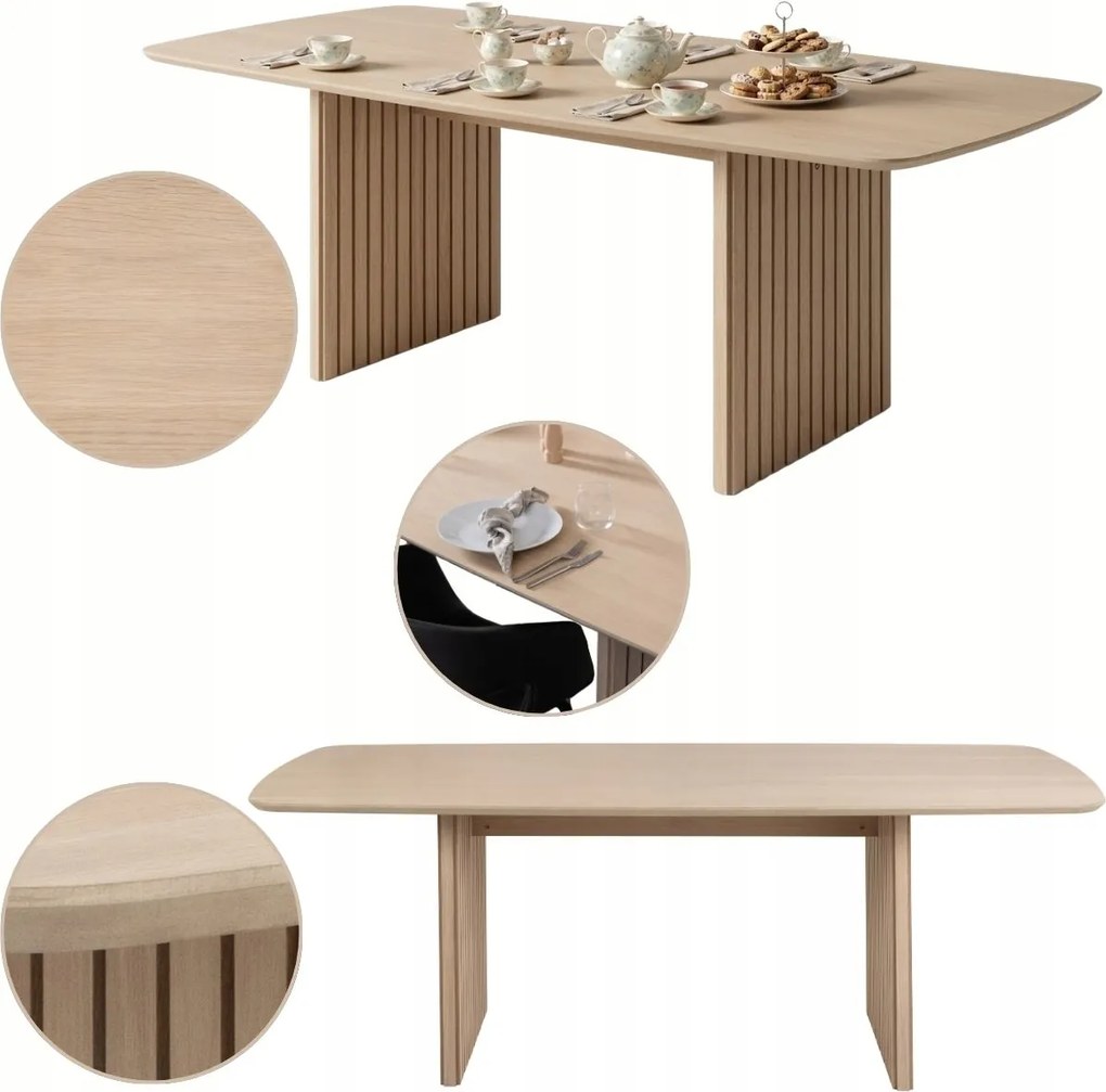 Étkezőasztal téglalap alakú 220x105cm Széles lamellás lábak 6 személyes étkező