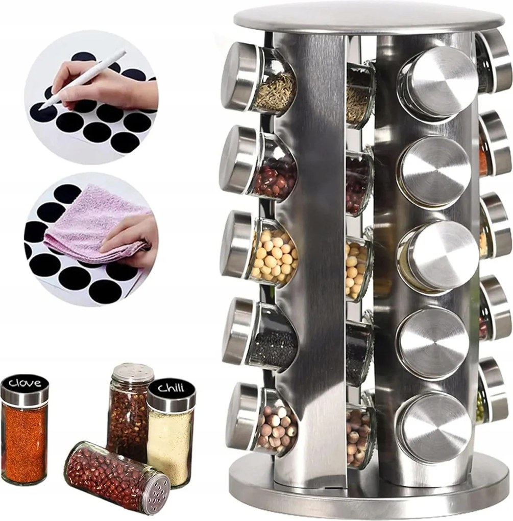 Forgó Fűszertartó Állvány 20DB-OS Befőttes Üveg Fűszertartó Szett