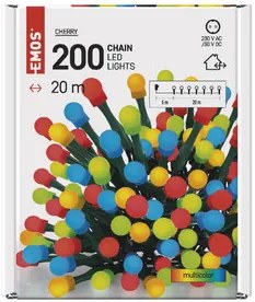 LED karácsonyi fényfüzér, cseresznye – golyók, 20 m, kültéri és beltéri, többszínű, időz.