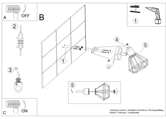 Sollux SL.1105 - Fali spotlámpa ARTEMIS 1xE14/40W/230V fekete