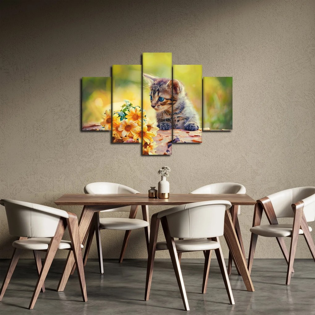 Macska képe ahogy a virágot nézi (150x105 cm)