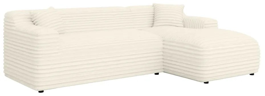 Krémszínű kordbársony sarokkanapé (jobb oldali-heverő résszel) Martin – Ropez
