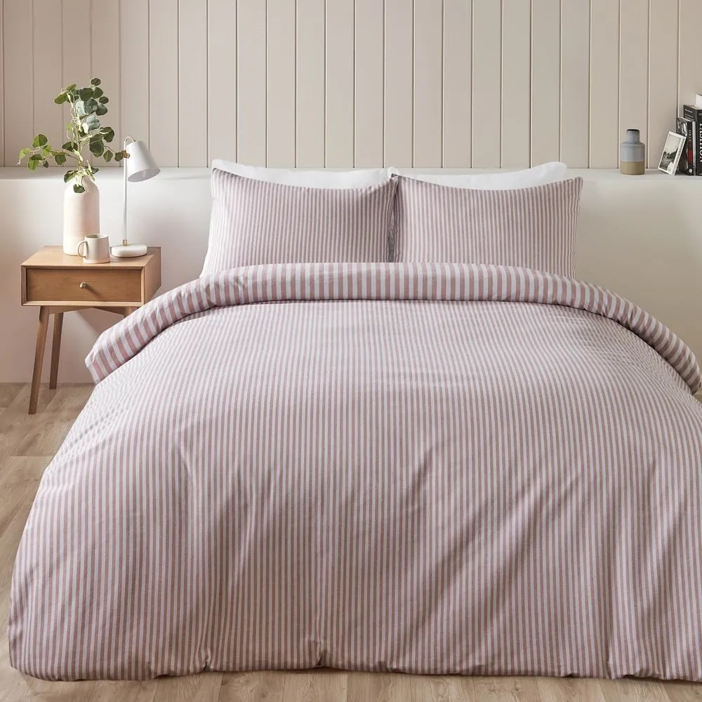 Rózsaszín kétszemélyes flanel ágyneműhuzat 200x200 cm Stripe – Catherine Lansfield