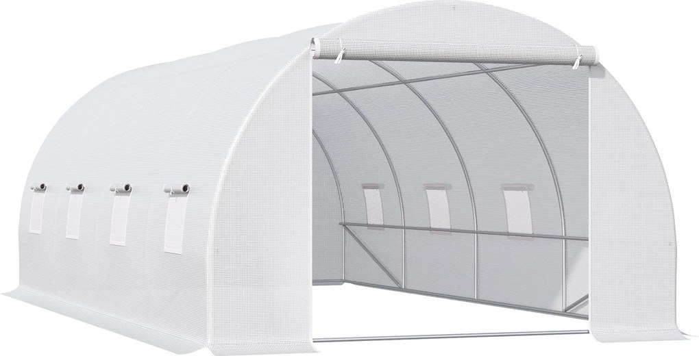 Outsunny 595x300x200cm Üvegház, fólia üvegház paradicsomház ajtóval, ablakkal, horganyzott acélból készült fóliatunnel, növénytunnel, üvegház, beleért