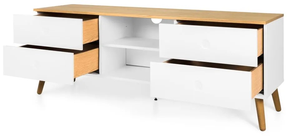 Dot fehér TV-állvány tölgyfa dekorral, szélesség 162 cm - Tenzo