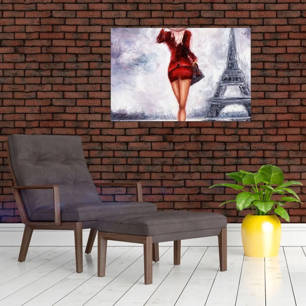 Kép - Nő és az Eiffel-torony (90x60 cm)