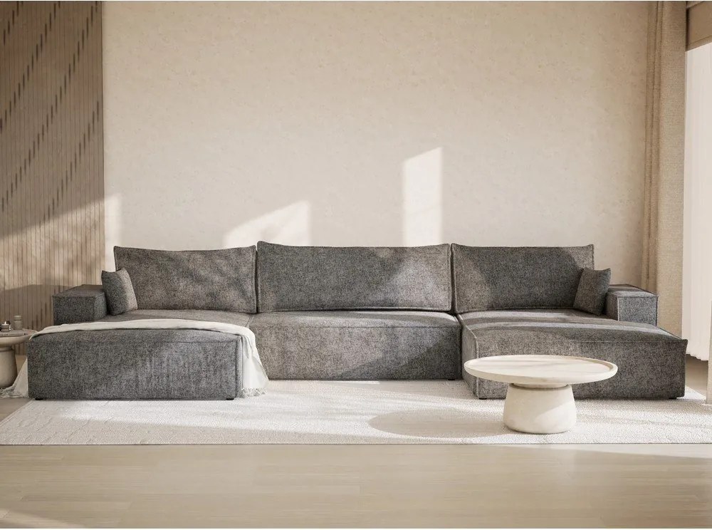 Szürke zsenília kinyitható-tárolóhelyes sarokkanapé (U alakú) Kyoto – Maison de Rêve