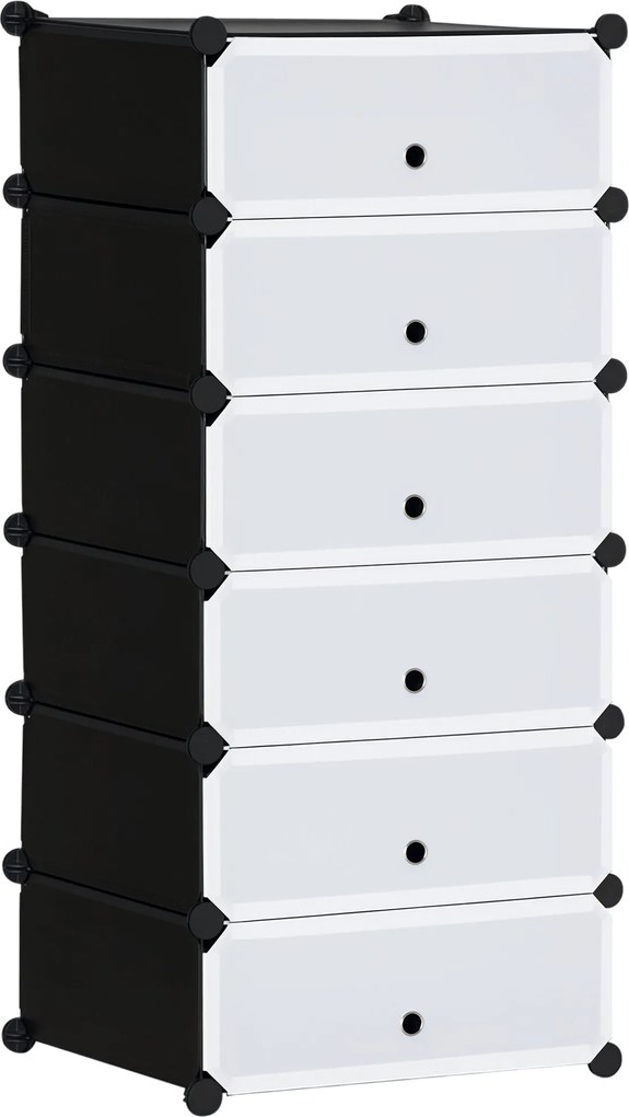 HOMCOM Műanyag Cipőtartó Polc 6 Pár Cipőhöz, Cipődoboz Előszobába, DIY Moduláris Polc, Cipőtároló Fekete+Fehér 49 x 36,5 x 108 cm | Aosom