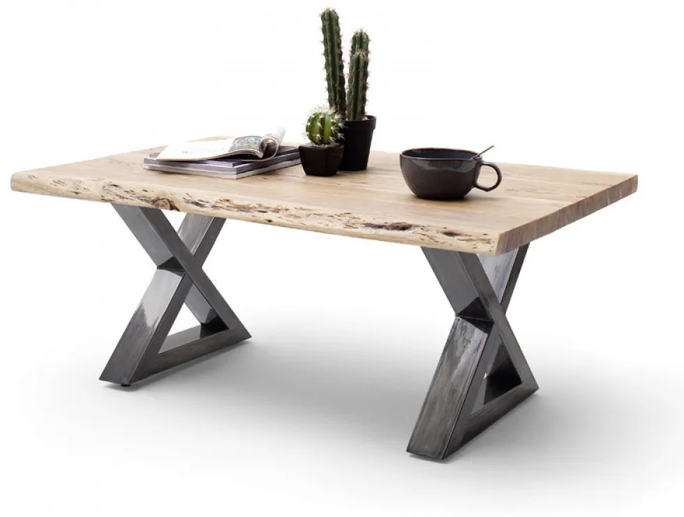 CARTAGENA dohányzó asztal akácfa 110x70cm - X alakú antikolt lábbal - Natúr