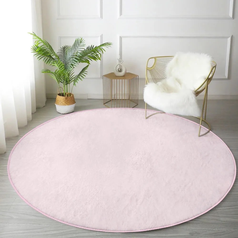Világos rózsaszín mosható-robotporszívóval tisztítható kerek szőnyeg ø 120 cm Comfort – Mila Home
