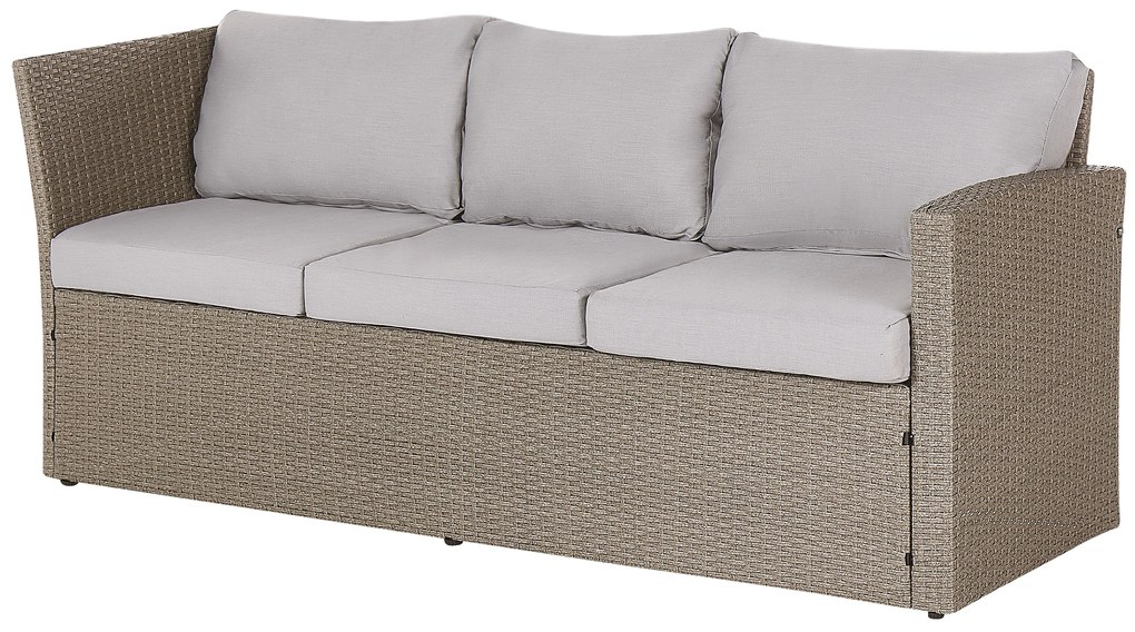 Ötszemélyes rattan sarok ülőgarnitúra szürke párnákkal BARDI Beliani