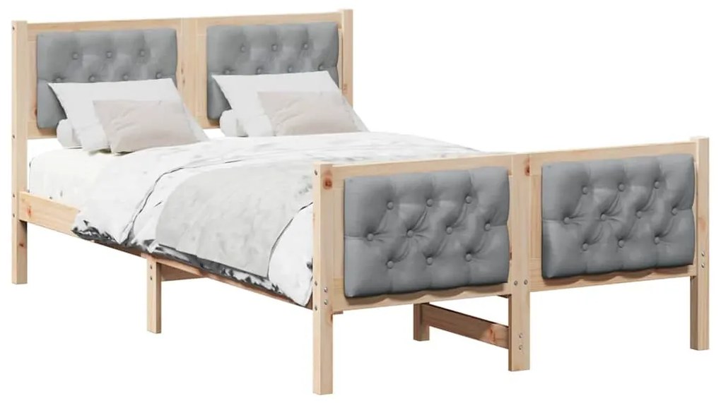 Ágykeret fejtámlával Világosszürke 120 x 190 cm Tömör fenyőfa